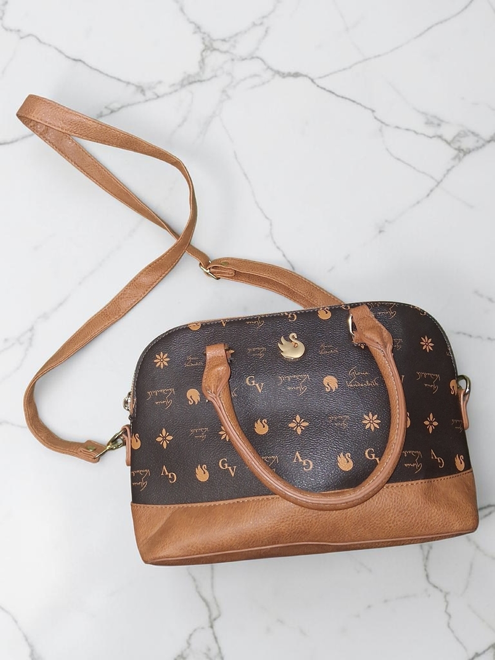 Gloria Vanderbilt Brown and Tan Monogram Satchel